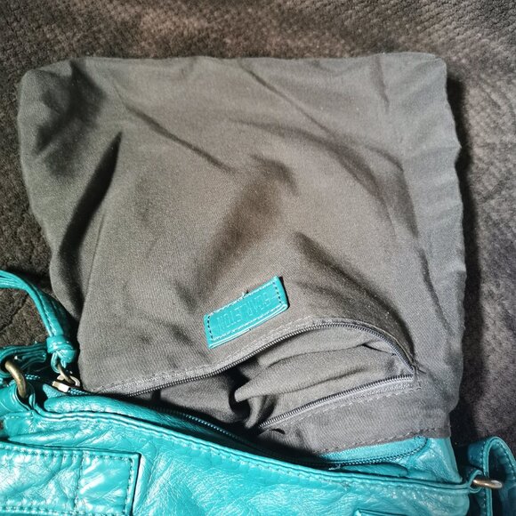 Aqua/Brass Faux Leather Crossbody EUC #245 - Picture 7 of 16